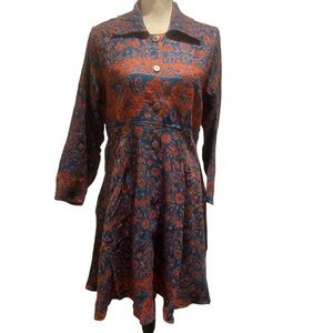 Rhea Henna India Dress Coat Collar Print One Size New Red Blue